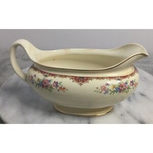 Vintage Homer Lauglin ‎ Rochelle Eggshell Nautilus Gravy Boat gold trim